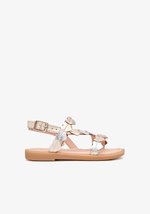 Leather Sandals with Metallic Hearts