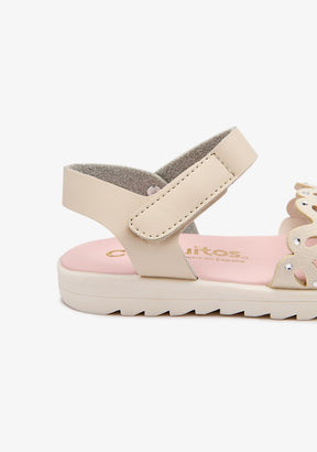 Beige geschnittene Schmetterlingssandalen