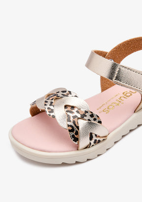 Goldene Leoparden-Zopfsandalen