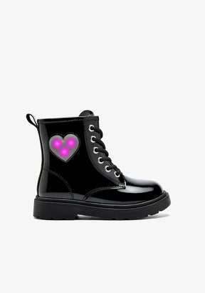 Black Patent Heart Trooper Boots with Lights