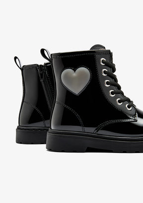 Black Patent Heart Trooper Boots with Lights