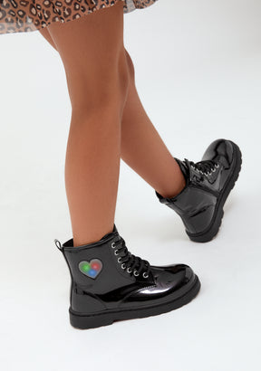 Black Patent Heart Trooper Boots with Lights
