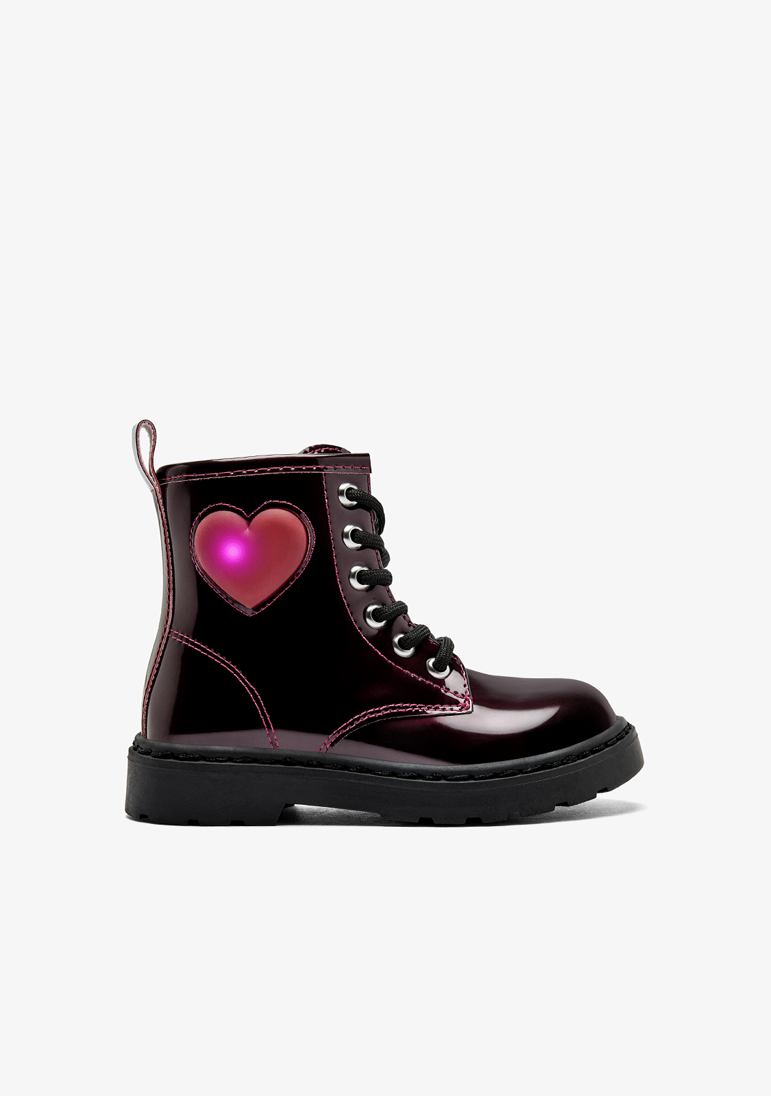 Burgundy Patent Heart Trooper Boots Patent with Lights