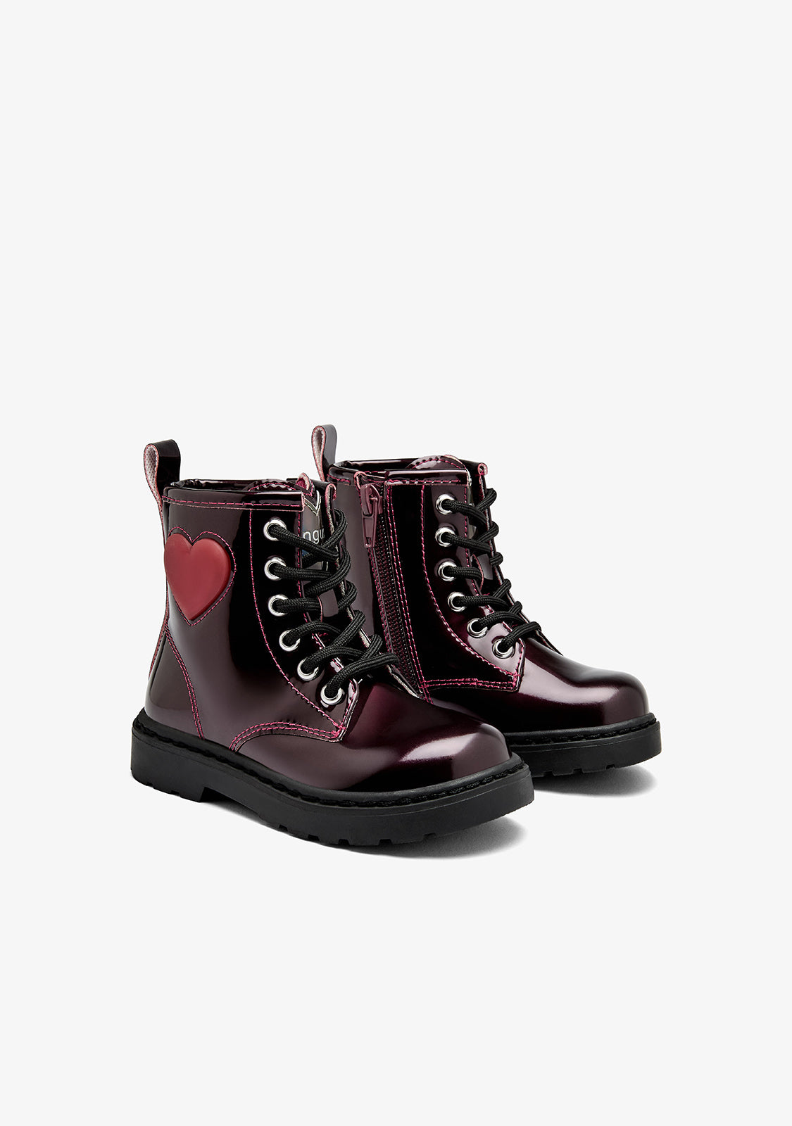 Anfibi bordeaux verniciati con cuore luminoso