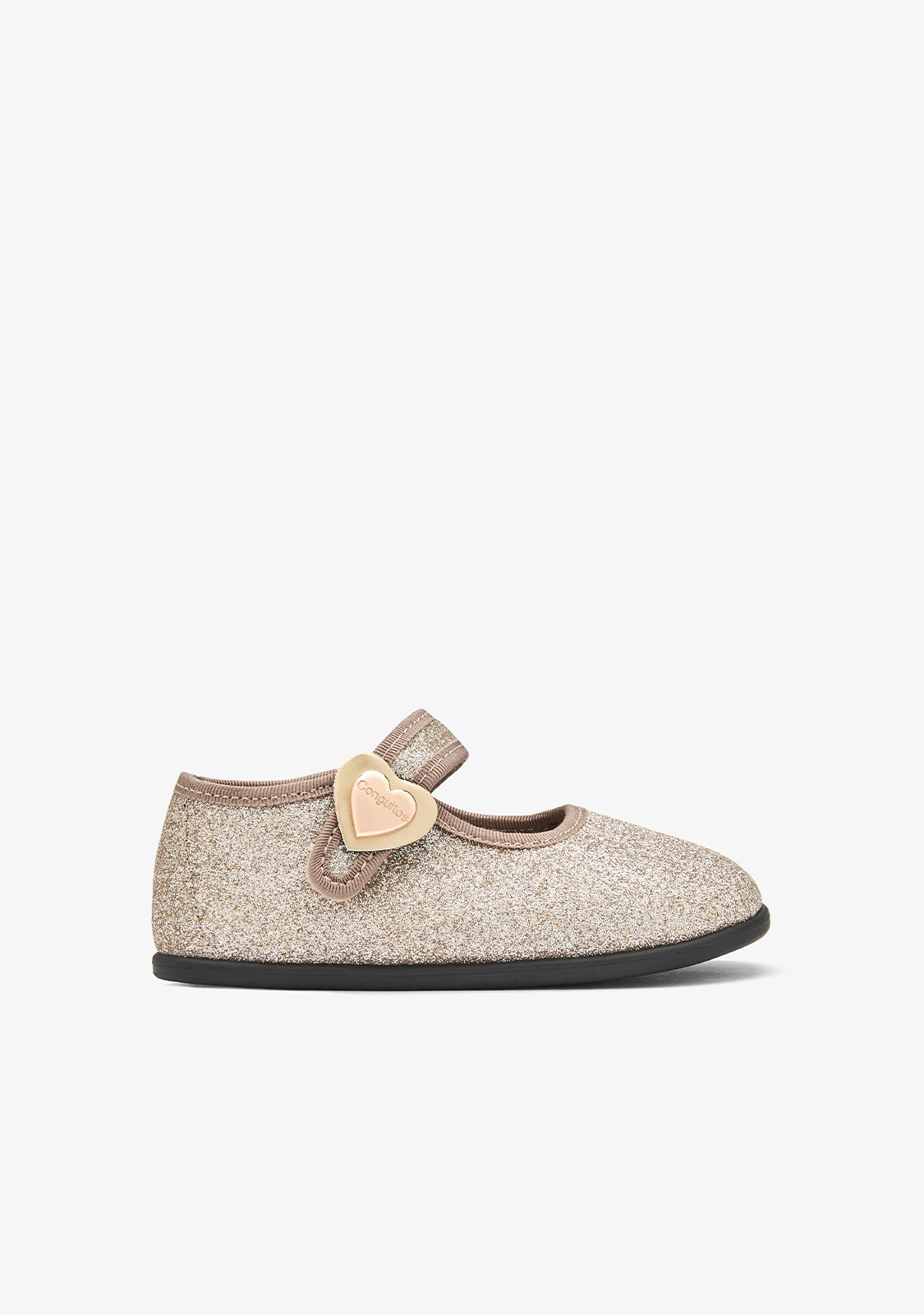 CONGUITOS ZAPATOS / MERCEDITAS Gold Glitter Barefoot Mary Janes with Heart