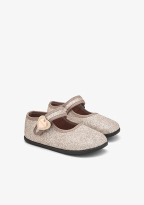 Mary Jane barefoot dorate glitterate con cuore