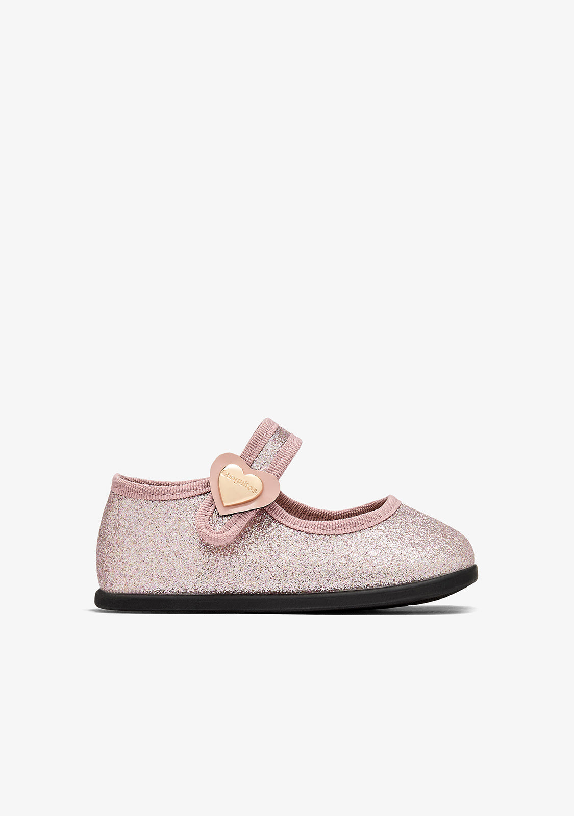 CONGUITOS ZAPATOS / MERCEDITAS Pink Glitter Barefoot Mary Janes with Heart