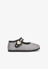 CONGUITOS ZAPATOS / MERCEDITAS Silver Glitter Barefoot Mary Janes with Heart