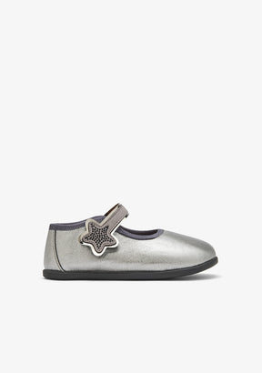 CONGUITOS ZAPATOS / MERCEDITAS Grey Metallic Barefoot Mary Janes with Star