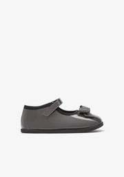 CONGUITOS ZAPATOS / MERCEDITAS Grey Metallic Barefoot Mary Janes with Bow