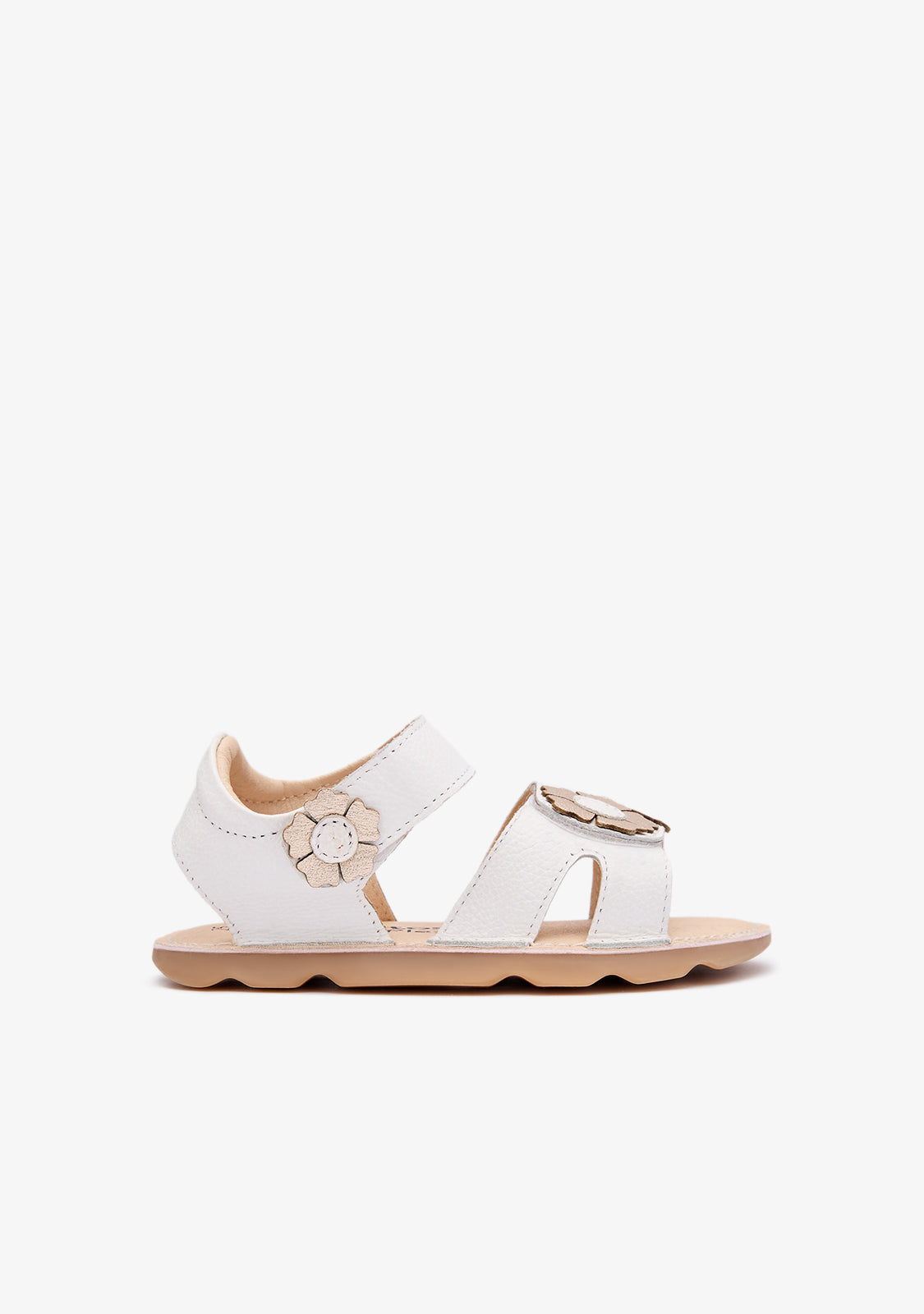 Sandalias Barefoot Goflex Blancas Flores Doradas