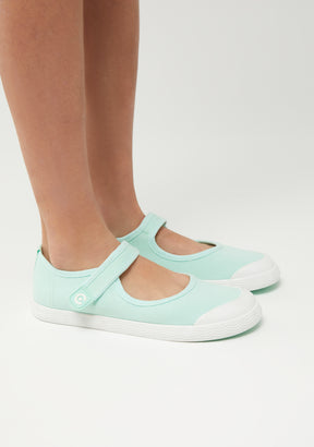 Barefoot Goflex Mary Janes aus grünem Segeltuch