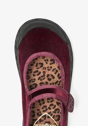 Barefoot Mary Jane Velvet Burgundy