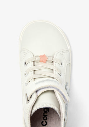 Cremefarbene Barfuß-High-Top-Sneaker mit Sternen
