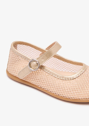 Ballerine con maglia dorata e fibbie