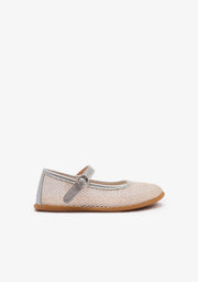Ballerines en maille argentée et boucles