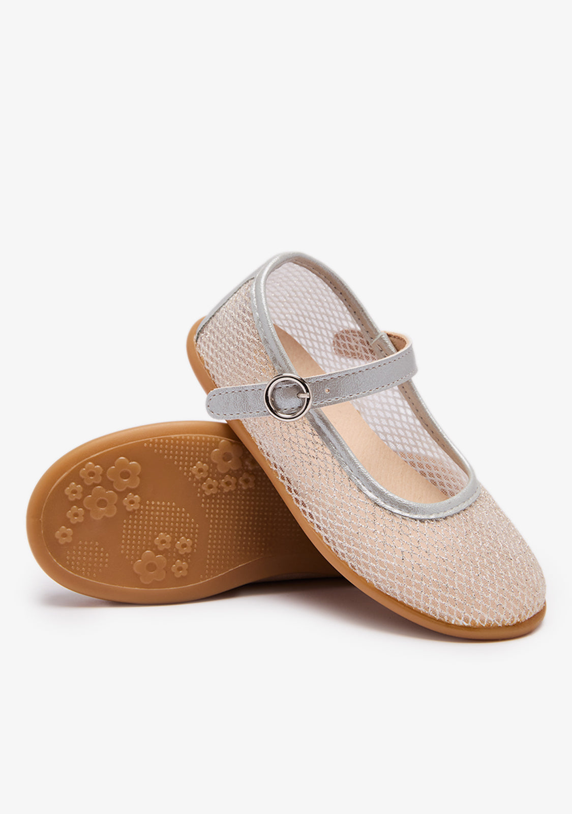 Ballerines en maille argentée et boucles