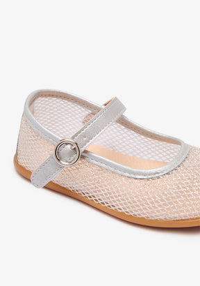 Ballerines en maille argentée et boucles