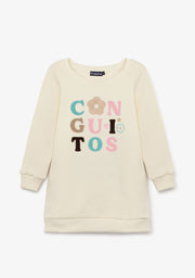 Vestido sweatshirt bege com logótipo em chenille
