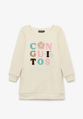 Vestido Sudadera Beige Logotipo Chenilla