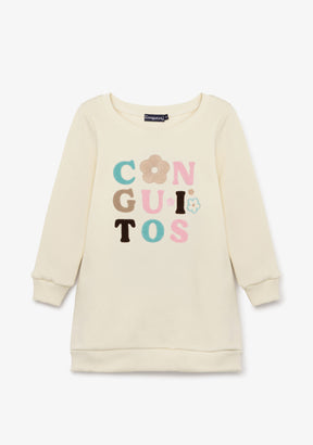 Vestido Sudadera Beige Logotipo Chenilla