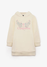 Beige Conguitos Wings Hooded Sweatshirt Dress