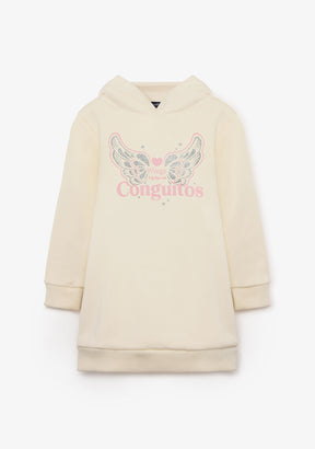 Beige Conguitos Wings Hooded Sweatshirt Dress
