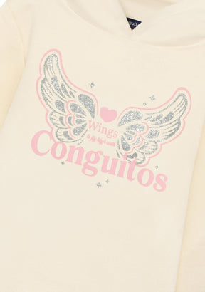 Beige Conguitos Wings Hooded Sweatshirt Dress