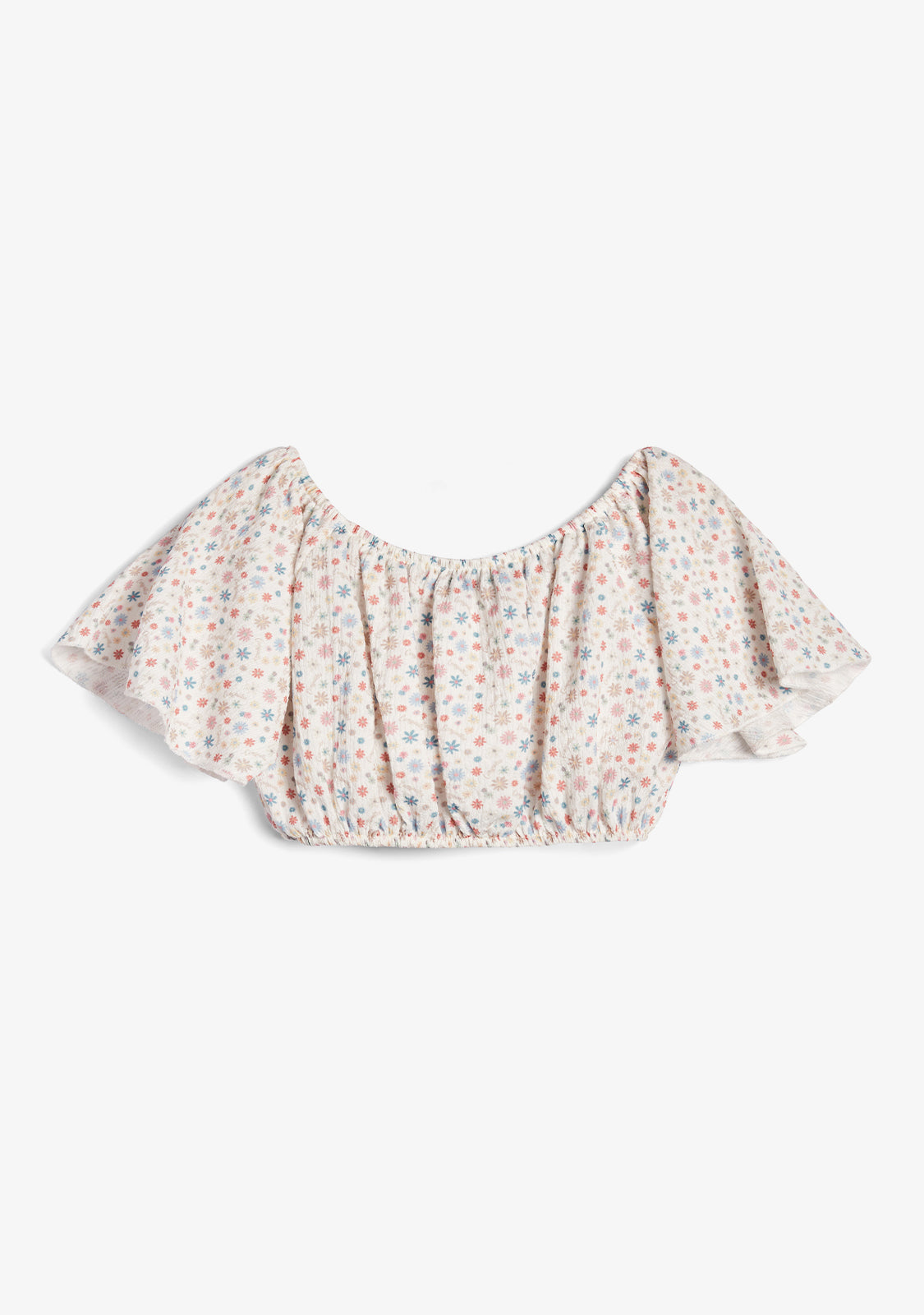 Weißes Off-Shoulder-Blumen-T-Shirt