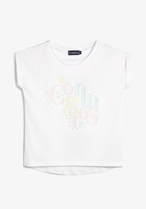 T-shirt Bianca con Strass