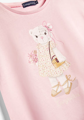 Camiseta Rosa Urso com Flores