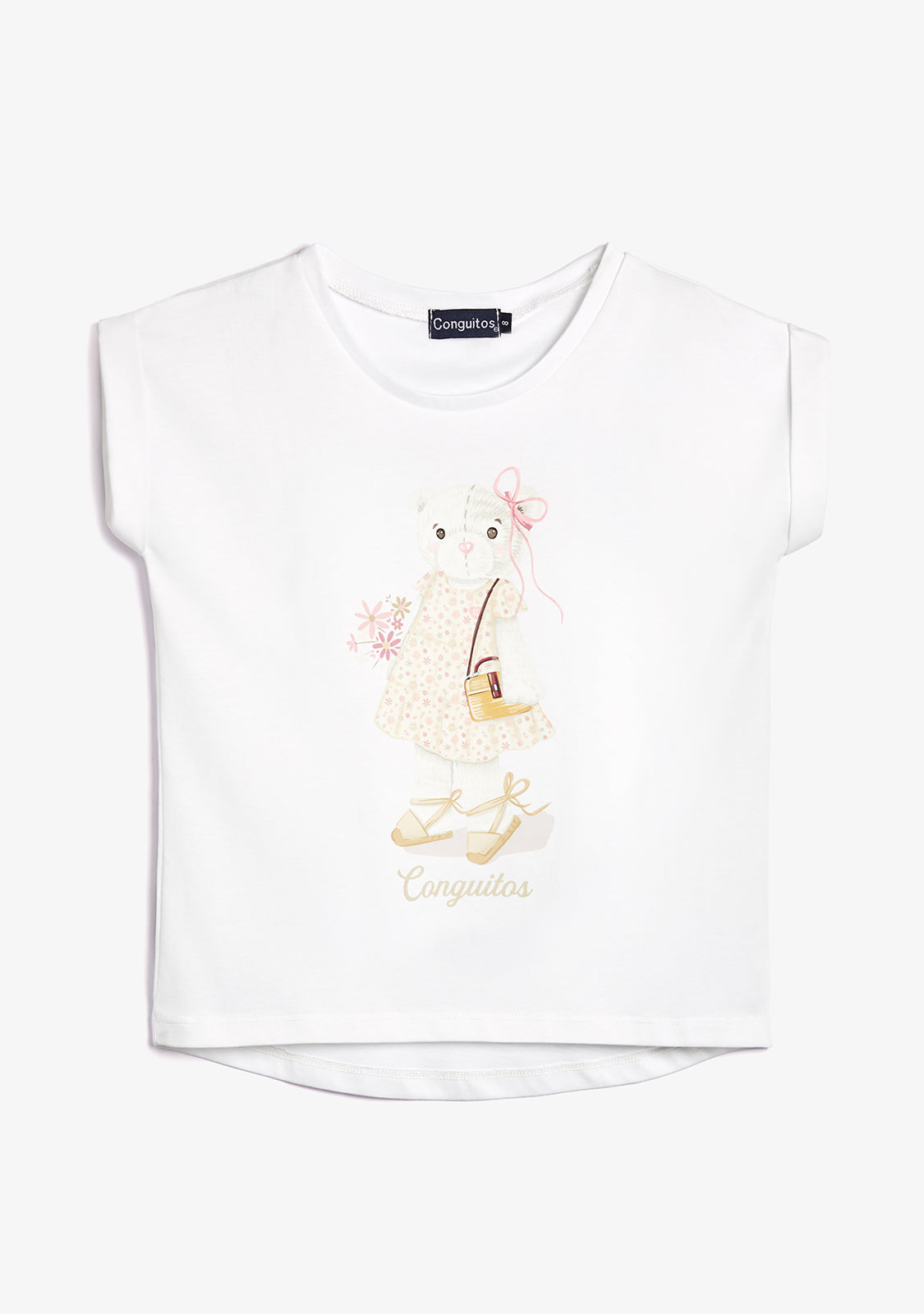 T-shirt Blanc Ourson Fleuri