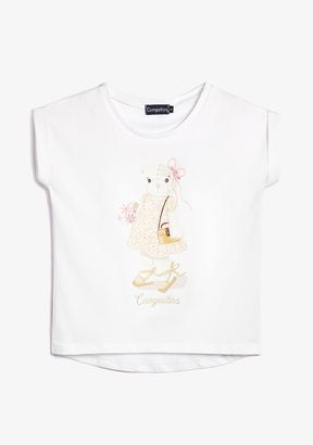 White Flower Bear T-Shirt