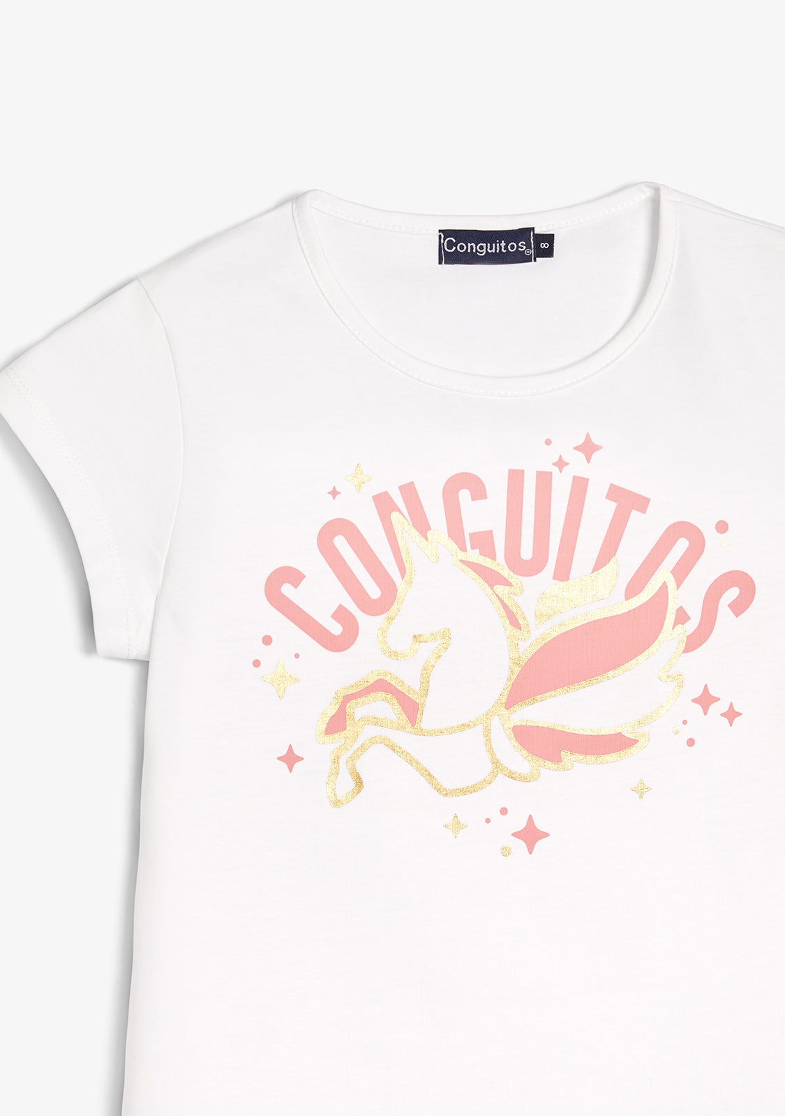 T-shirt Bianca con Unicorno Dorato