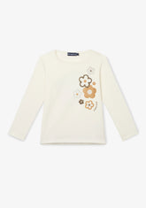 White Long-Sleeve Floral T-Shirt
