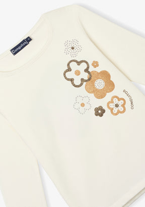White Long-Sleeve Floral T-Shirt