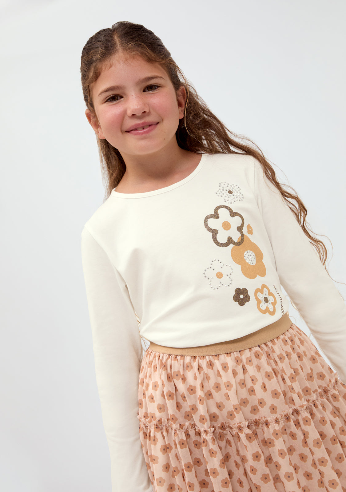 White Long-Sleeve Floral T-Shirt
