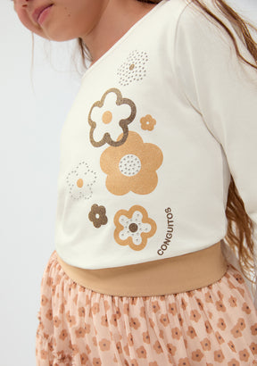 White Long-Sleeve Floral T-Shirt