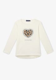 White Long-Sleeve Leopard Heart T-Shirt