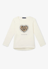White Long-Sleeve Leopard Heart T-Shirt