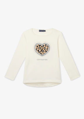 White Long-Sleeve Leopard Heart T-Shirt