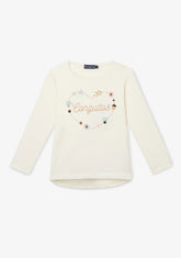 T-Shirt Long Sleeve Heart Flowers Off White