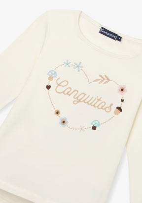 T-Shirt Long Sleeve Heart Flowers Off White