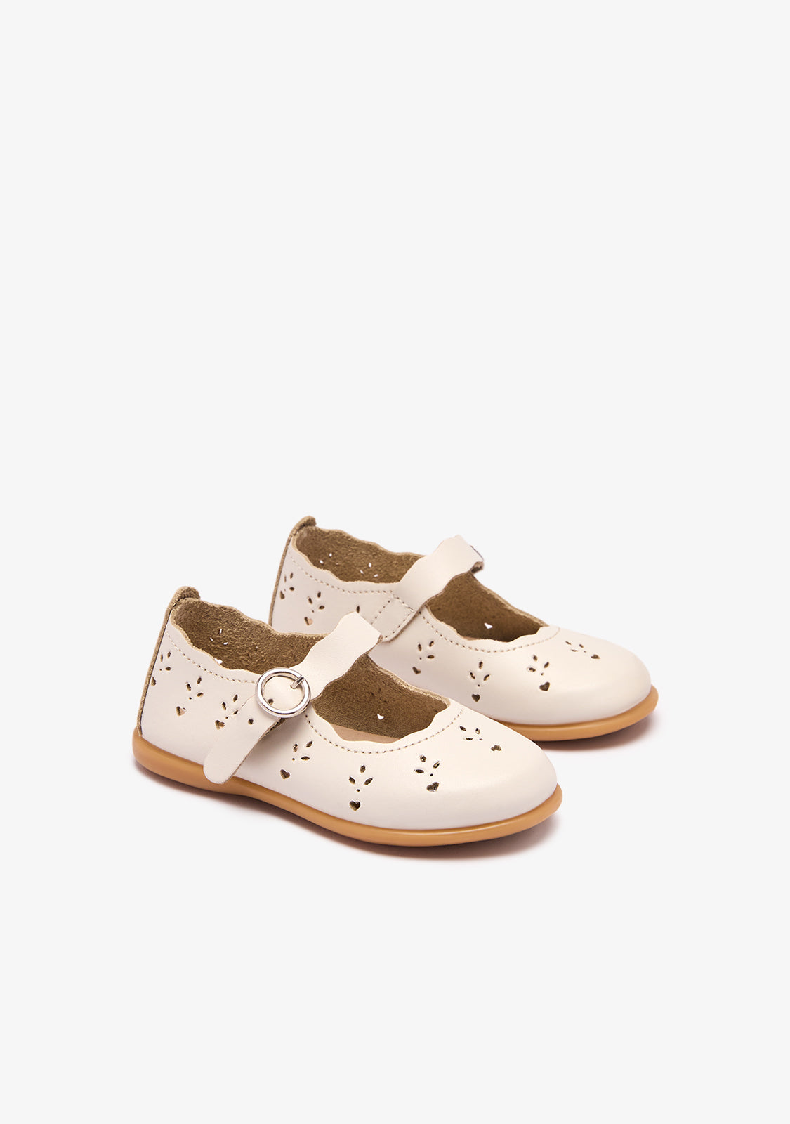 Beige Flowers Washable Baby Ballerinas