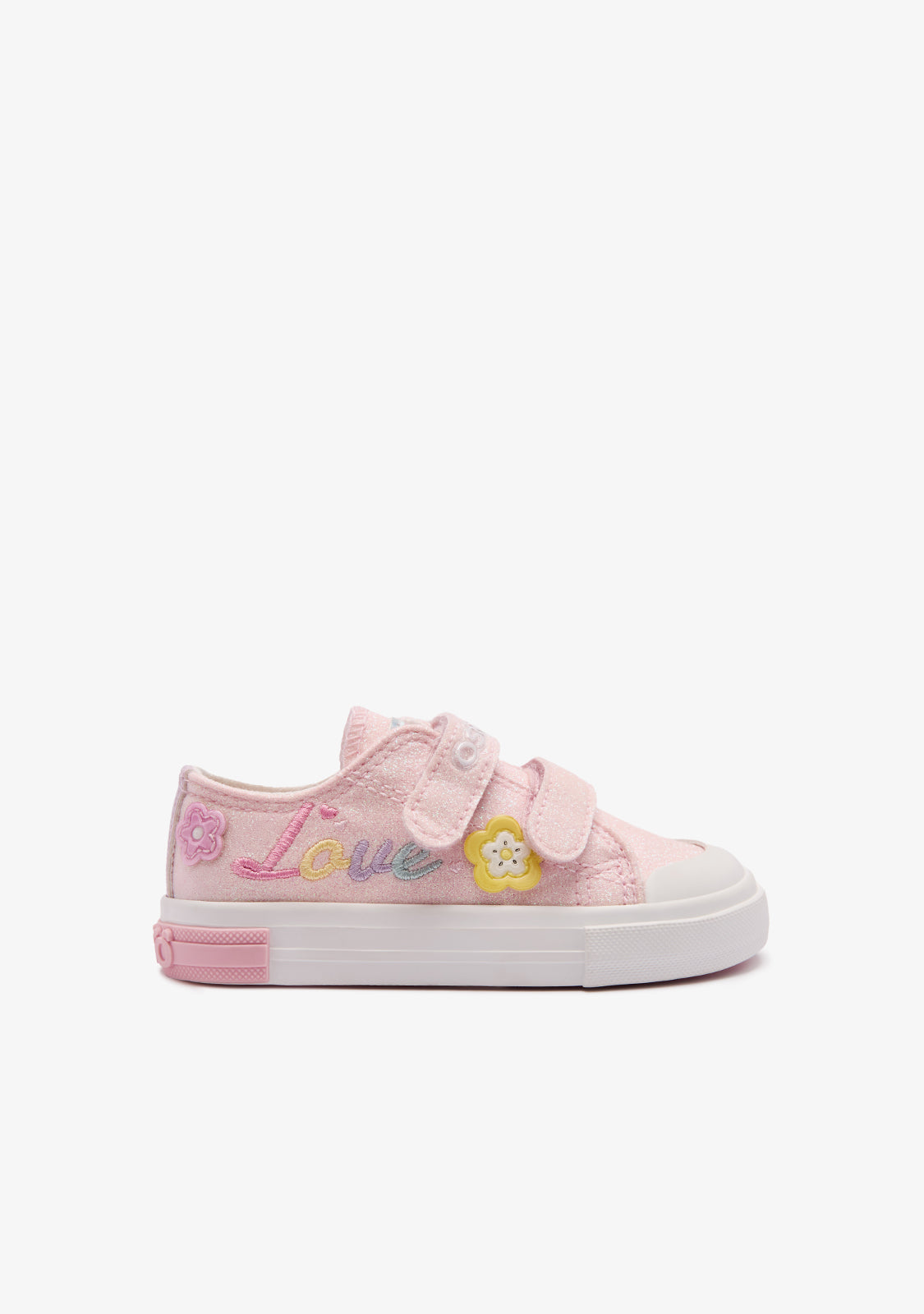 Chaussons bébé roses à fleurs pailletées