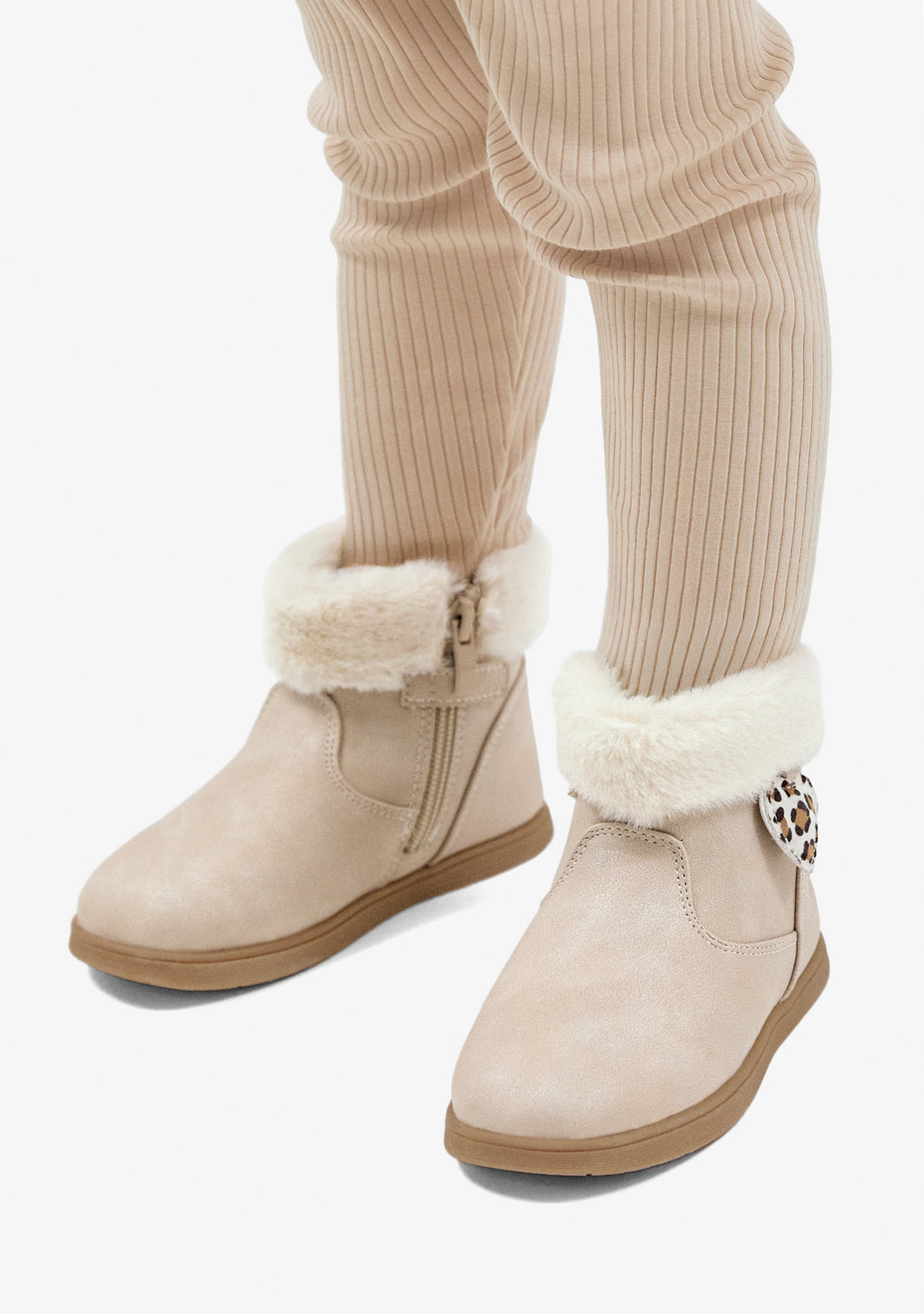 Beige Baby Boots with Leopard Heart
