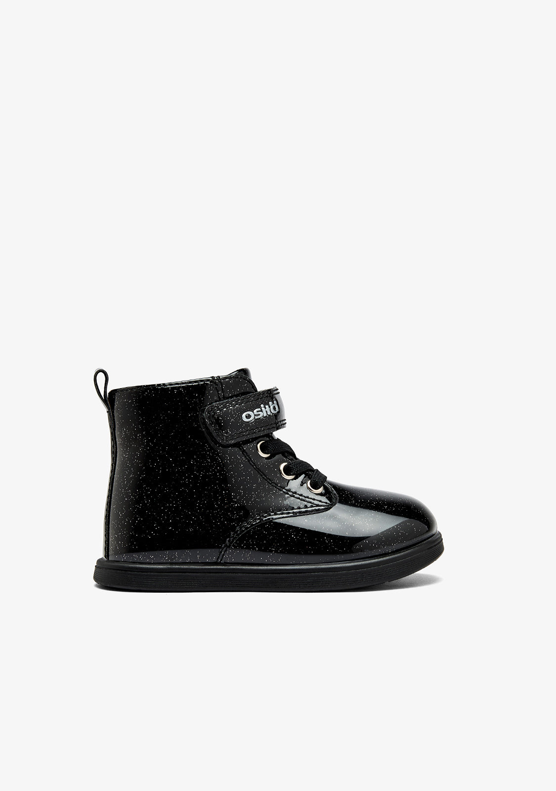 Black Patent Leather Baby Boots with Glitter