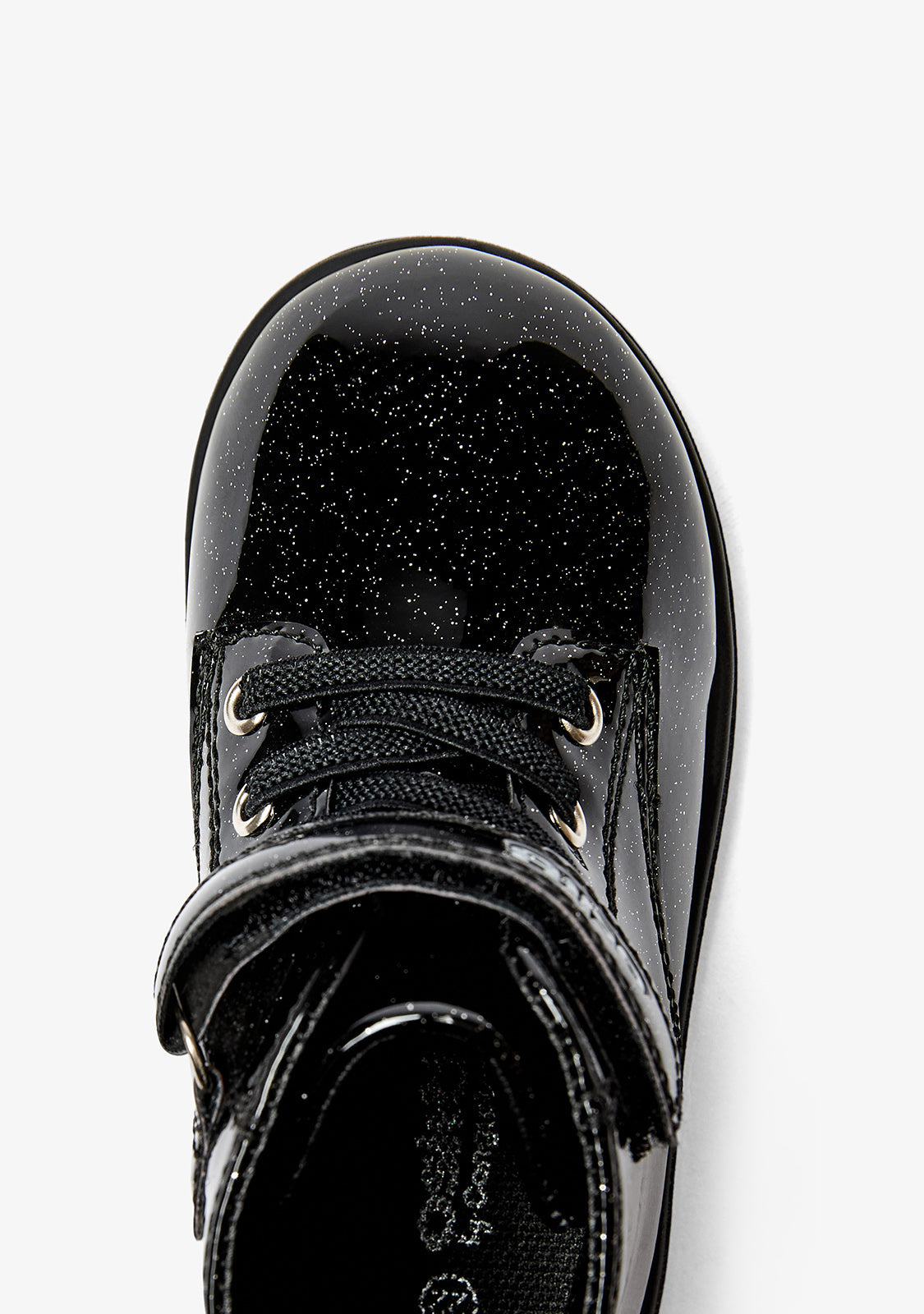 Black Patent Leather Baby Boots with Glitter