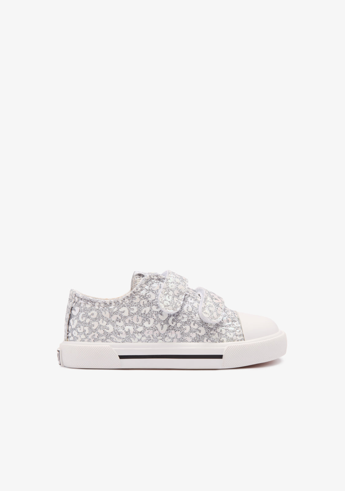 Tênis de bebê em lona com brilho prateado