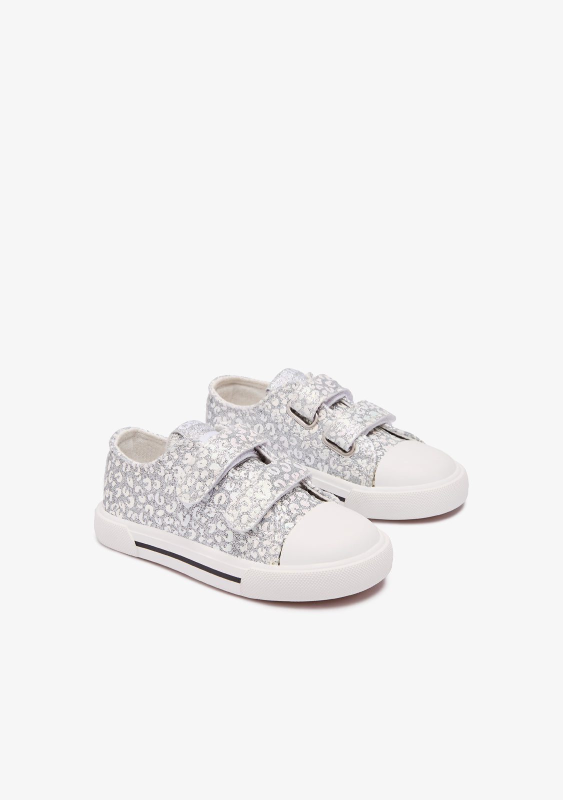 Tênis de bebê em lona com brilho prateado